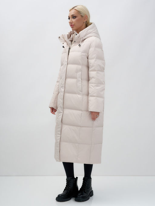 Пальто утепленное стеганное зимнее с капюшоном женское бежевого цвета 9627B - Mtforce фото 2