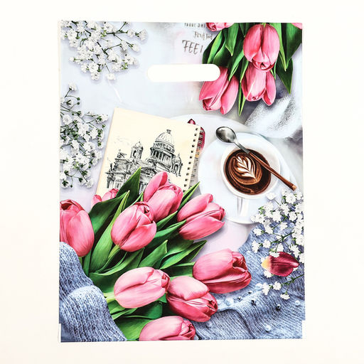 Цена за 50 шт. Пакет «Романтик», полиэтиленовый с вырубной ручкой, 29×38 см, 30 мкм