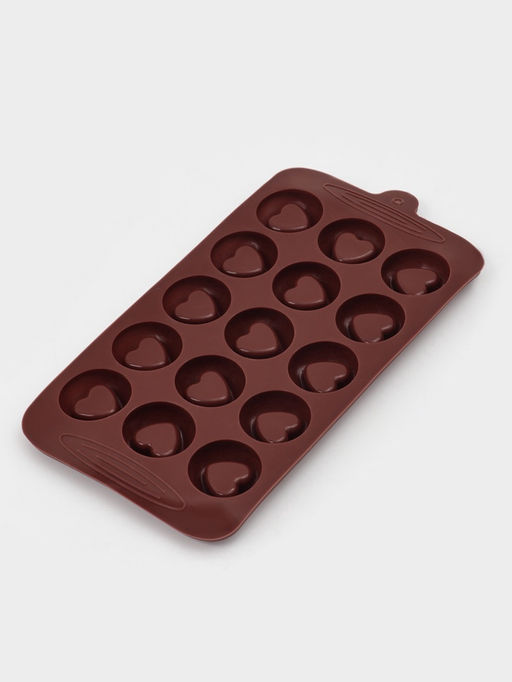 Форма для конфет и шоколада Доляна Сердце, силикон, 23,2?12?1 см, 15 ячеек (d=3,3 см), цвет коричневый  фото 5