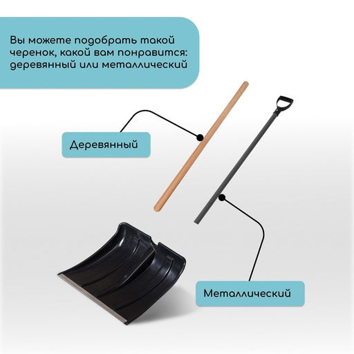 Цена за 2 шт. Ковш лопаты для уборки снега, 380×360 мм, пластик, оцинкованная планка, тулейка 30 мм, «Снежок»