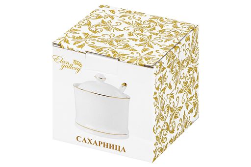 Сахарница 250 мл 9*9*10 см Белая с золотом + ложка NEW BONE CHINA - Elan gallery фото 3