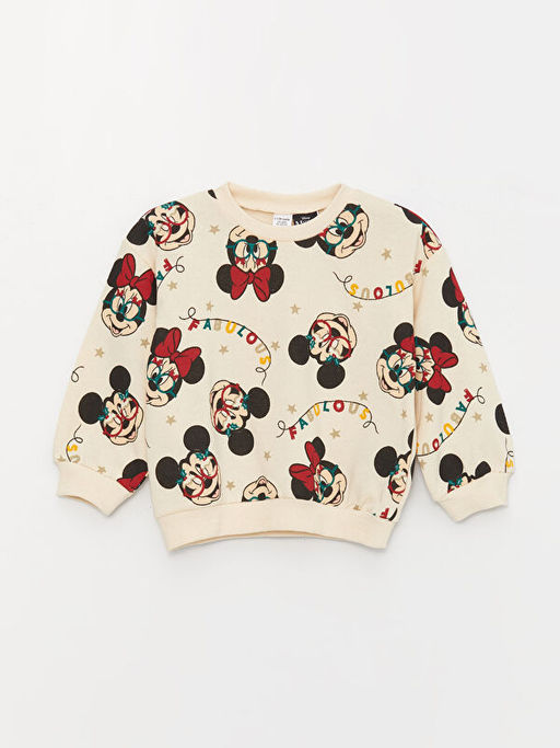Bisiklet Yaka Minnie Mouse Bask?l? K?z Bebek Sweatshirt