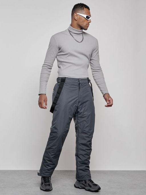 Полукомбинезон утепленный мужской зимний горнолыжный темно-серого цвета 7507TC