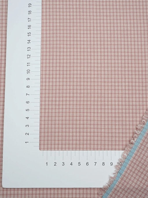 Вареный (стираный) хлопок Мелкая двойная клетка цв.бежево-розовый, ш.2.5м, хл-100%, 115гр/м.кв - Купава фото 2