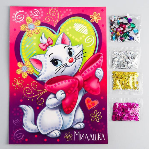 Аппликация стразами и пайетками Милашка, Кошечка Мари, А4 - Disney фото 2