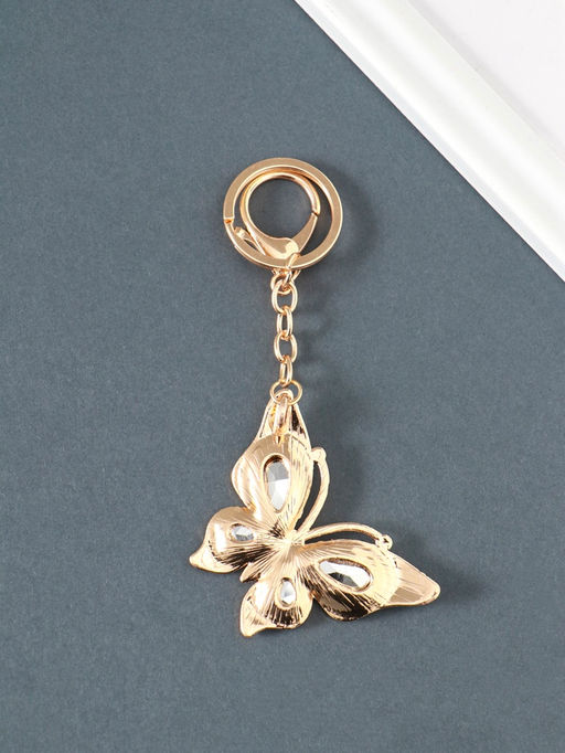 Брелок для ключей на кольце, карабине «Бабочка», голубой, металл, стразы, 4.7×6.4×0.8 см