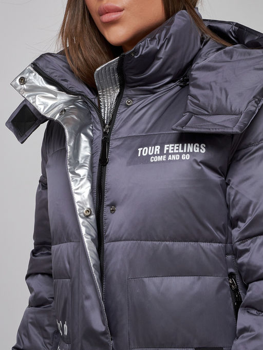 Пальто утепленное молодежное зимнее женское темно-фиолетового цвета 5873TF - Mtforce фото 14