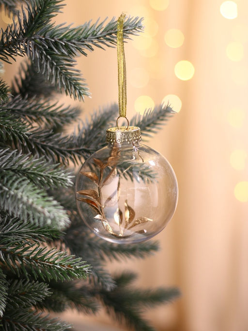 Ёлочные игрушки Фиеста, шары новогодние, d=8 см, набор 2 шт., веточка, золото - Зимнее волшебство фото 6