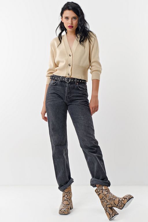 Джемпер с имитацией застежки вязаный из хлопка светло-бежевый