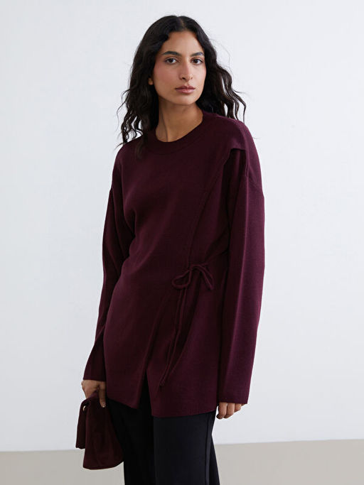 Bisiklet Yaka Ba?lama Detayl? Kad?n Triko Tunik