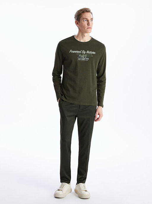 Bisiklet Yaka Uzun Kollu Bask?l? Erkek Ti??rt