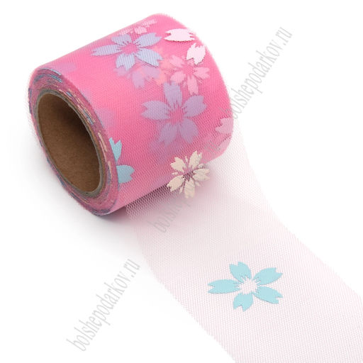 Фатин Цветочки 5,5 см*15 ярд (SF-6042) розовый №46