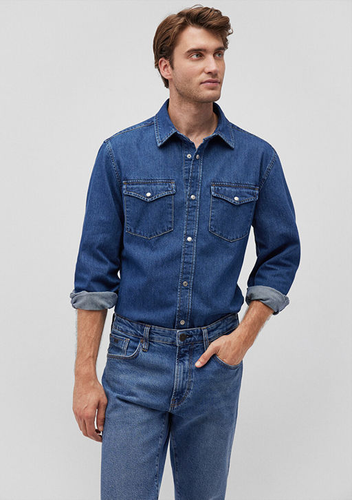 Ted Koyu Indigo Mavisi Denim Jean Gomlek  фото 2