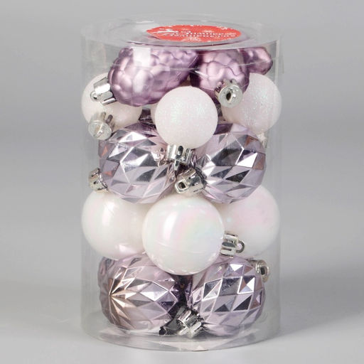 Ёлочные игрушки Изабель шишки, набор 21 шт., d=3 и 4.5 см, белый/сиреневый - Зимнее волшебство фото 3