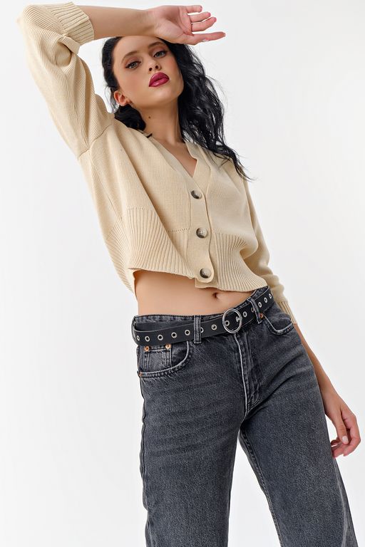 Джемпер с имитацией застежки вязаный из хлопка светло-бежевый