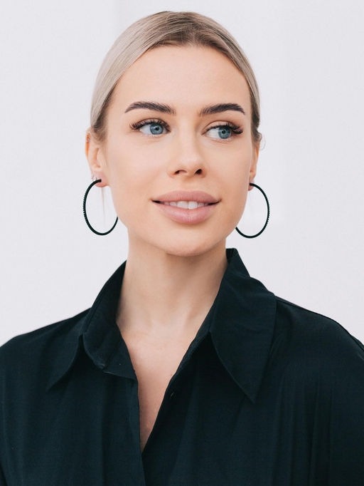 Серьги кольца со стразами QF Сумерки, d=5 см, чёрные в серебре