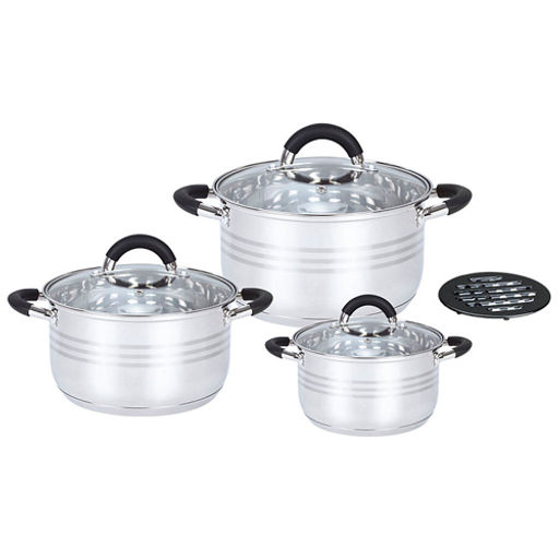 Набор посуды Webber BE-637/6 из нерж.стали  Кастрюли 6 пр. 1,9л, 3,8л, 5,8л со стекл. крышками+подст