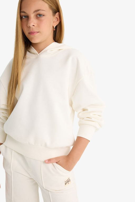 Pamuklu Relax Fit Kap__onlu Basic Sweatshirt K_z _ocuk - Defacto фото 4