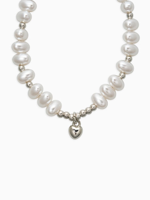 Браслет жемчуг «Рисинки с сердцем», L=18 см, белый в серебре