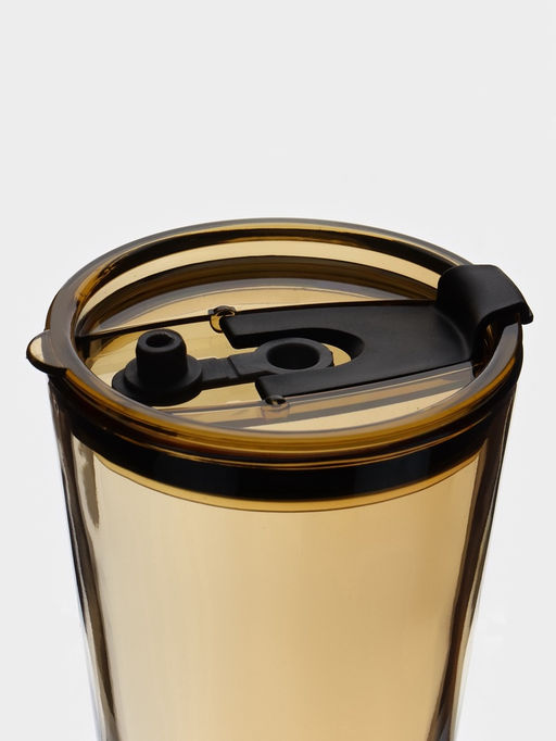 Стакан Доляна «Хеппи», 500 мл, 9×18.5 см, с крышкой и трубочкой, стекло, жёлтый