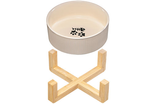 Миска для домашних питомцев 300 мл 12,5*12,5*6 см, с бамбуковой подставкой, бежевая - Elan gallery фото 6