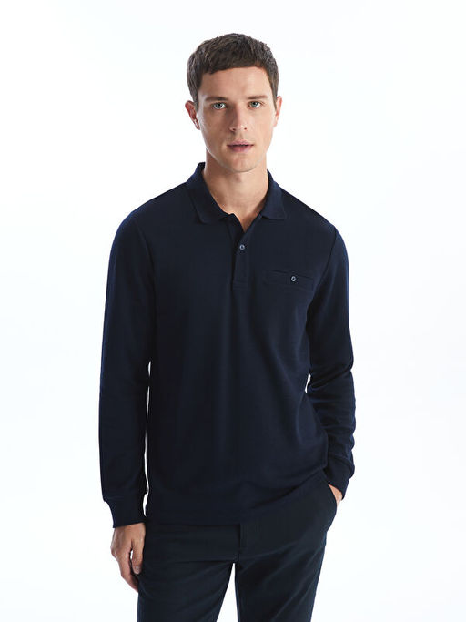 B?y?k Beden Polo Yaka Uzun Kollu Erkek Sweatshirt