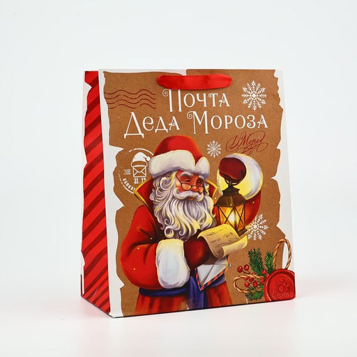 Цена за 2 шт. Пакет подарочный новогодний ламинированный «Почта Деда Мороза», M 26×30×9 см