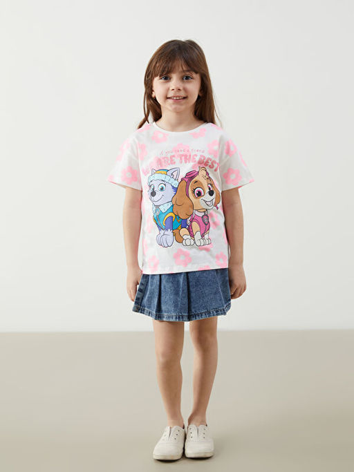 Bisiklet Yaka Paw Patrol Bask?l? K?z ?ocuk Ti??rt