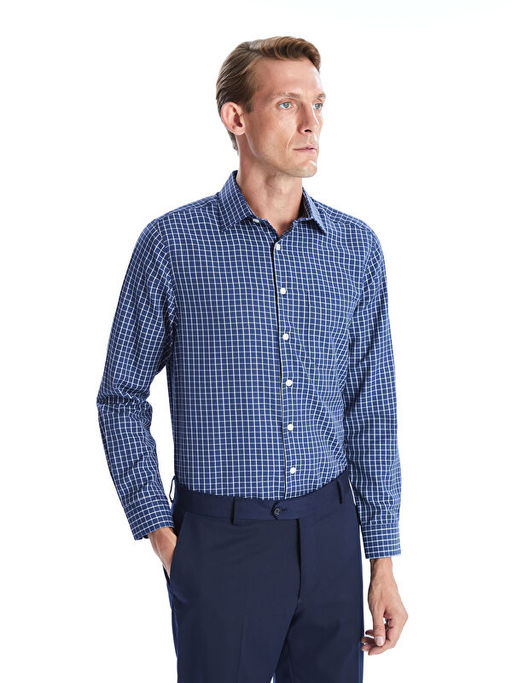 Regular Fit Uzun Kollu Ekose Gabardin Erkek G?mlek