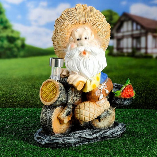 Садовая фигура - фонарь «Лесовик на велосипеде с фонарём» из полистоуна, 50 см, МИКС