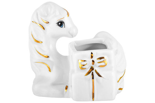 Вазочка для зубочисток 8*6*7,5 см Лошадь белая с золотом, фарфор - Elan gallery фото 3