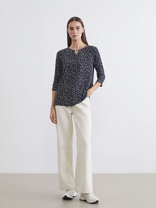 Bisiklet Yaka Puantiyeli Bluz