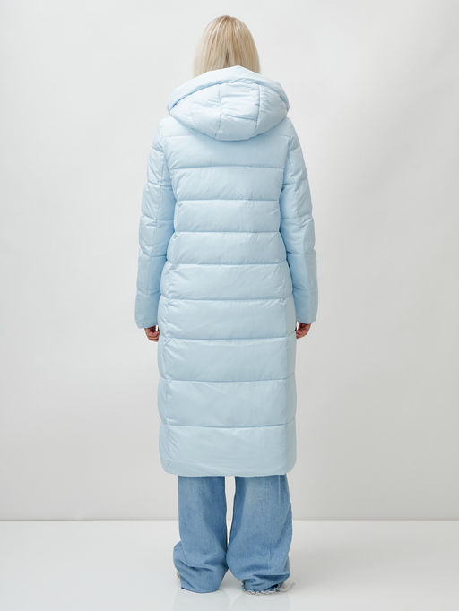 Пальто утепленное стеганное зимнее с капюшоном женское голубого цвета 9610Gl - Mtforce фото 4