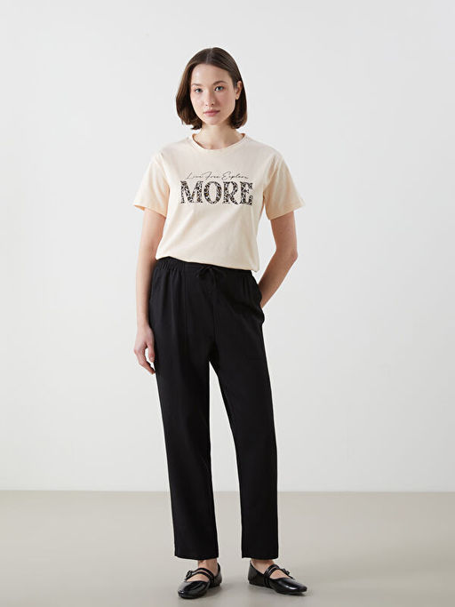 Bisiklet Yaka Bask?l? Kad?n Ti??rt