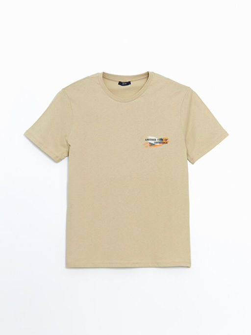 Bisiklet Yaka Bask?l? Penye Erkek Ti??rt