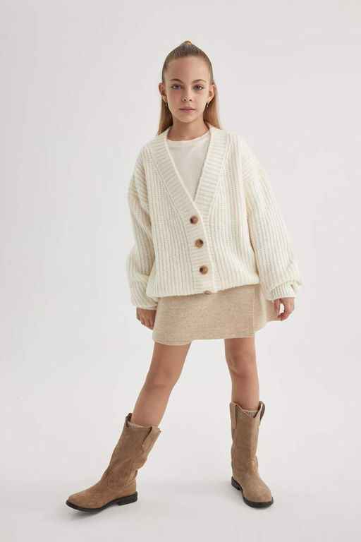 Трикотажный кардиган для девочек с V-образным вырезом - Defacto фото 5