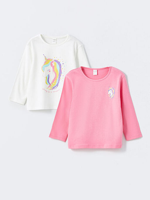 Bisiklet Yaka Bask?l? K?z ?ocuk Bluz 2li