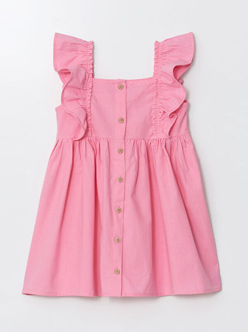 Kare Yaka Keten Kar???ml? K?z ?ocuk Elbise