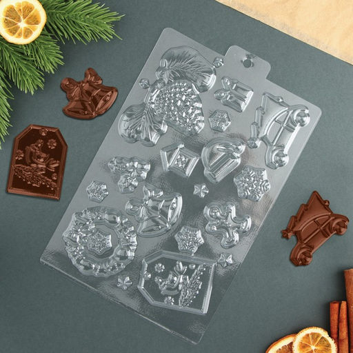 Цена за 10 шт. Форма для шоколада Новогодние традиции, 21?14 см