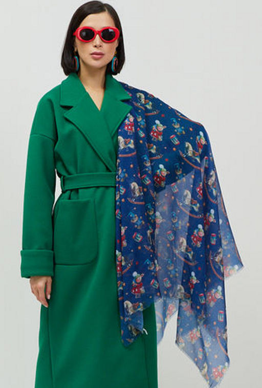 Большой, красивый двусторонний платок с рисунком в стиле арт-декои необычной текстурой ткани - Tantino фото 14