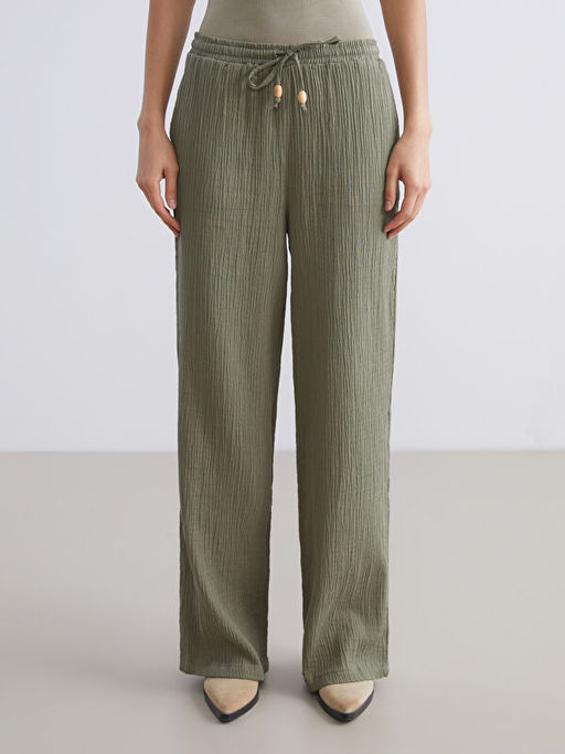 B?y?k Beden Beli Lastikli Dokulu M?slin Kad?n Pantolon