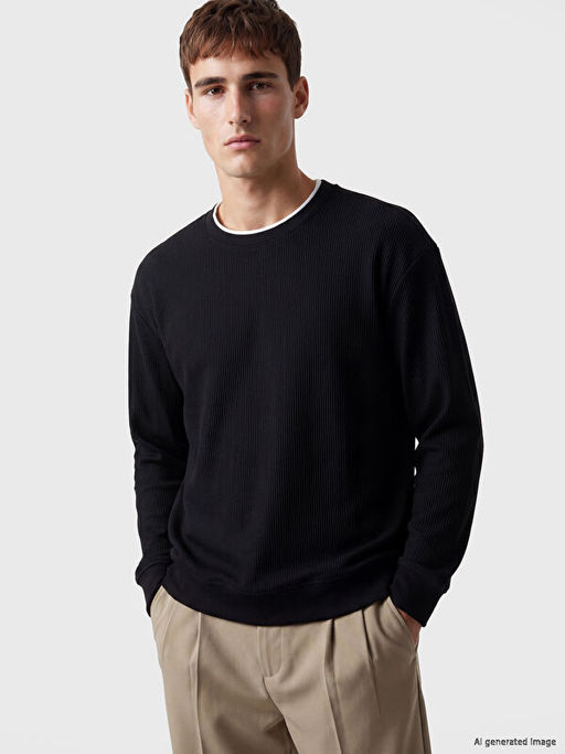 Bisiklet Yaka Fitilli Erkek Sweatshirt