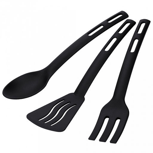 Кухонный набор Linea NERO 3 предмета: ложка, лопатка и вилка, высококачественный нейлон, матовая поверхность приборов, черный Regent (Китай) - Домашняя мода фото 2