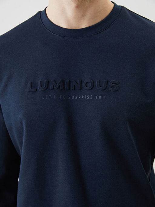 Bisiklet Yaka Uzun Kollu Bask?l? Erkek Sweatshirt