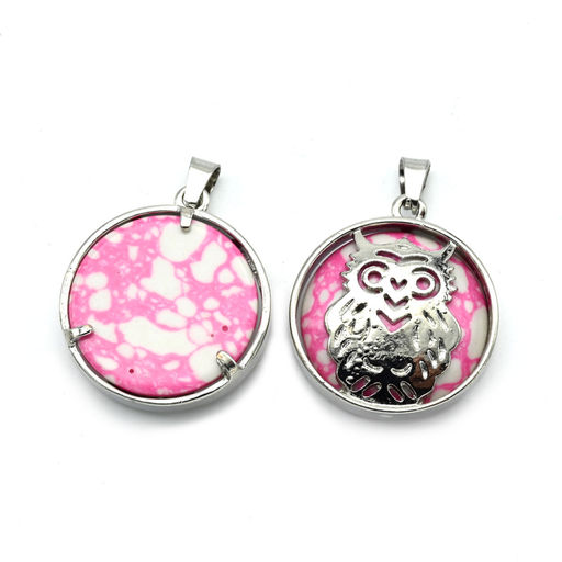 Подвеска Сова 27*27мм с полимером цв.розовый