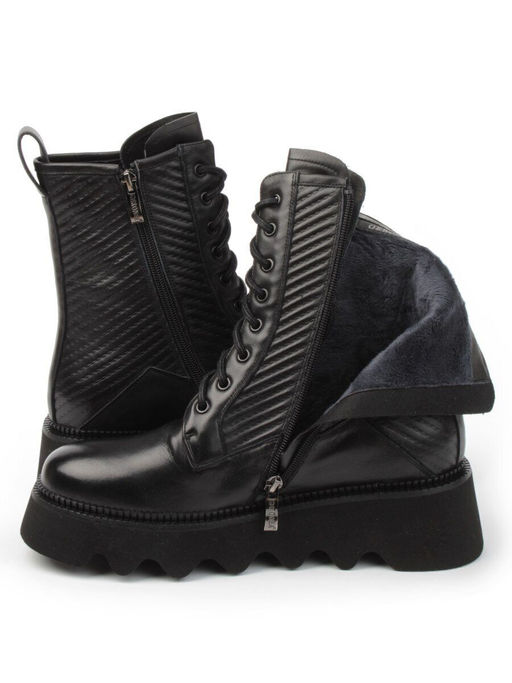 01-C1112-1 BLACK Ботинки демисезонные женские (натуральная кожа, байка)