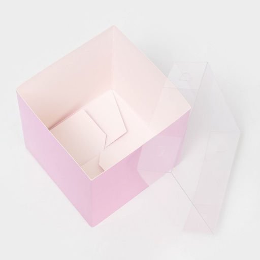 Коробка для цветов с PVC крышкой, 12×12×12 см, розовая