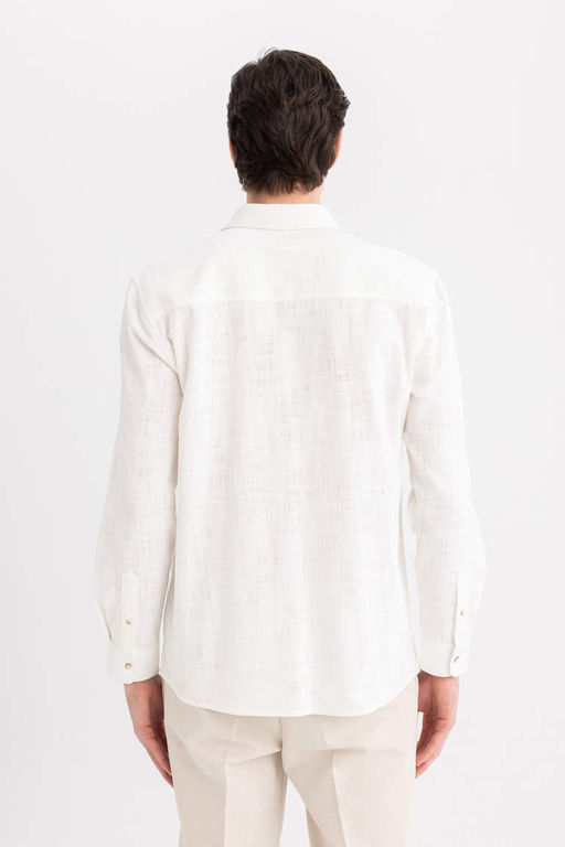 Хлопковая рубашка с длинными рукавами и воротником поло стандартного кроя - Defacto фото 6