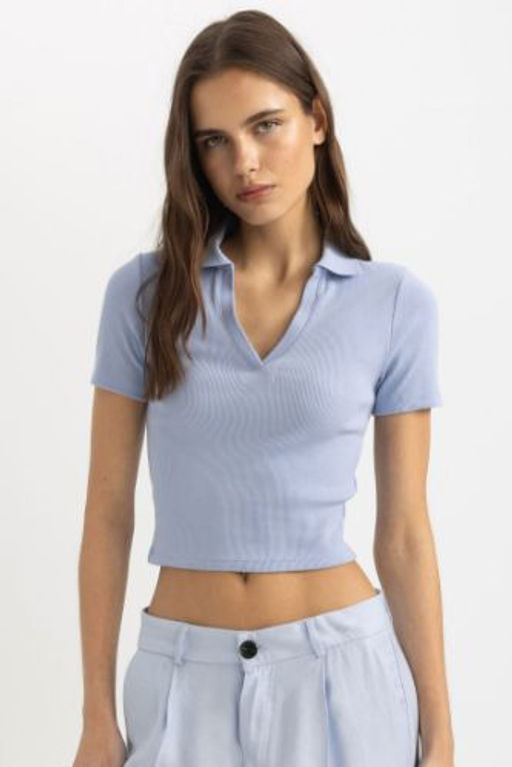 Slim Fit Dar Kesim Fitilli Kaskorse K?sa Kollu Polo Tisort