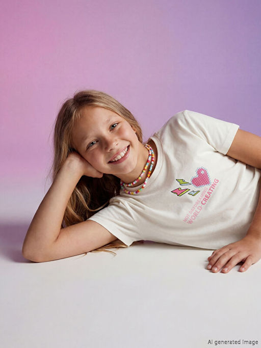 Bisiklet Yaka Bask?l? K?z ?ocuk Ti??rt 2li